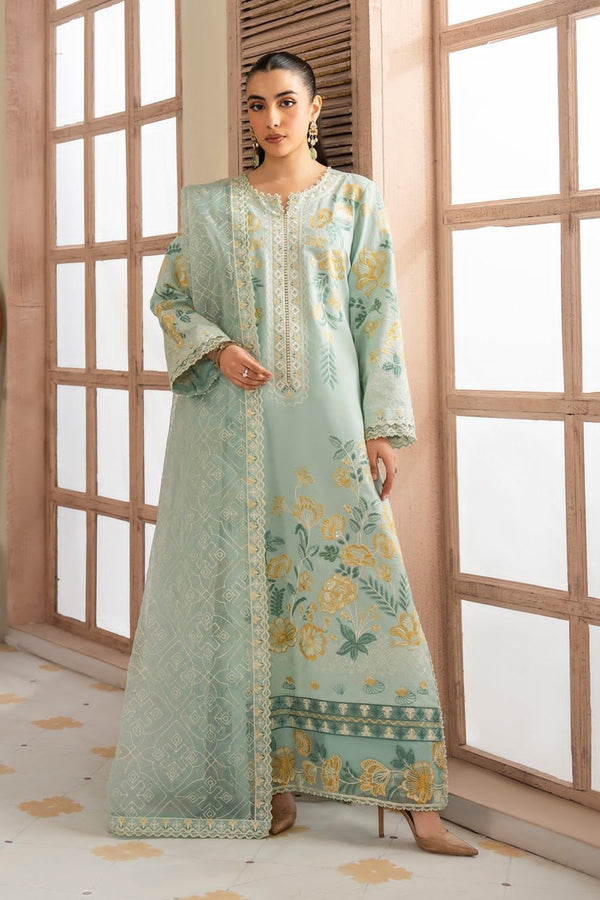 3PC Luxury Lawn Suit with Full Embroidery & Heavy Dupatta