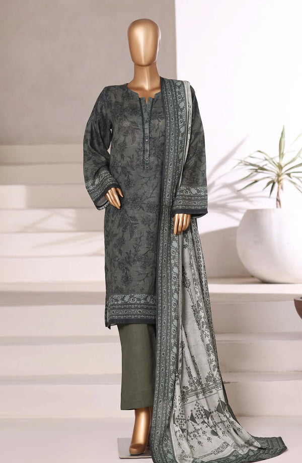 Printed Khaddar Stitched 3 Piece Suit – Design 10 (Grey) | SBD25KHD | Winter Collection 2025