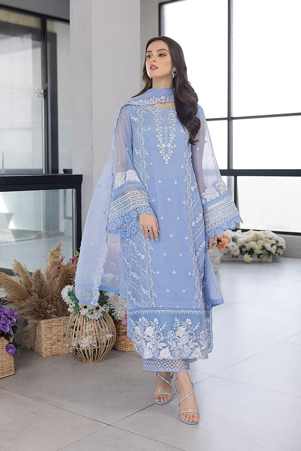 3PC Winter Organza Suit with Embroidered Sequined Dupatta & Dyed Trouser