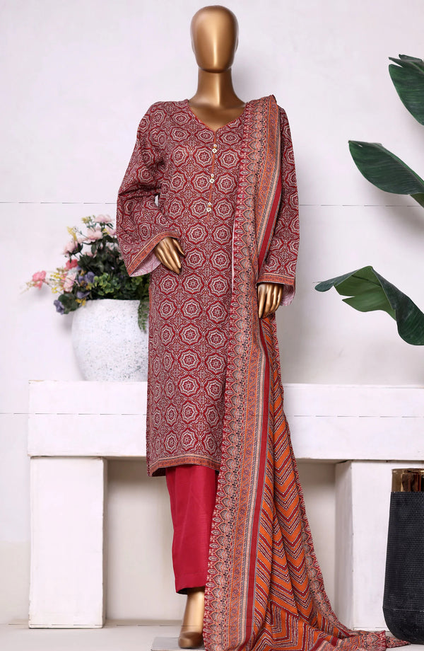 Printed Khaddar Stitched 3 Piece Suit  – Winter Collection 2025
