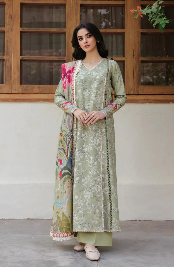 Premium Embroidered Winter Fabric 3-Piece Unstitched Suit (Green) | Winter Whispers Collection