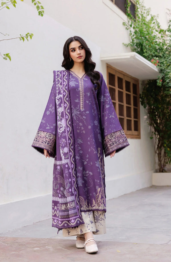 Embroidered Winter Fabric 3-Piece Unstitched Suit (Purple) | Winter Whispers Collection 2025