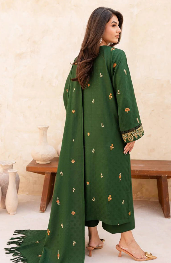 Embroidered Dhanak Zari Wool 3-Piece Unstitched Suit – Green | Rashid Textile Winter Collection 2025