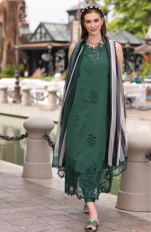 Exclusive Embroidered Lawn Chikankari 3-Piece Unstitched Suit in Green | Festive Luxe 2025