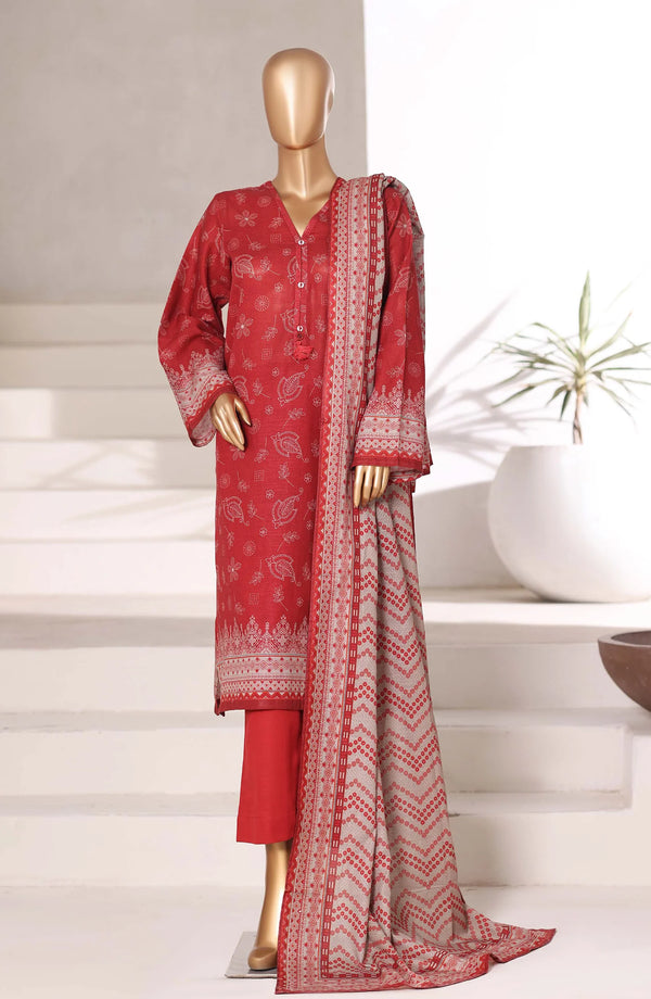 Printed Khaddar Stitched 3 Piece Suit – Design 06 (Red) | SBD25KHD | Winter Collection 2025