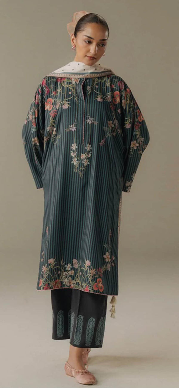 Digital Printed Linen Unstitched 3 Piece Suit - Amber Days-1B - ZS25PND - Teal - Winter Collection