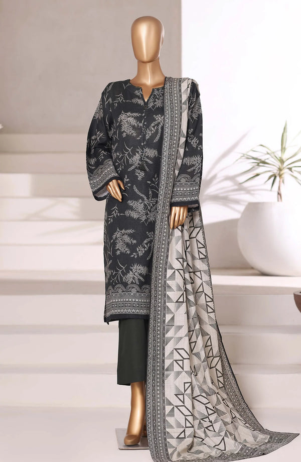 Printed Khaddar Stitched 3 Piece Suit – Design 05 (Black) | SBD25KHD | Winter Collection 2025