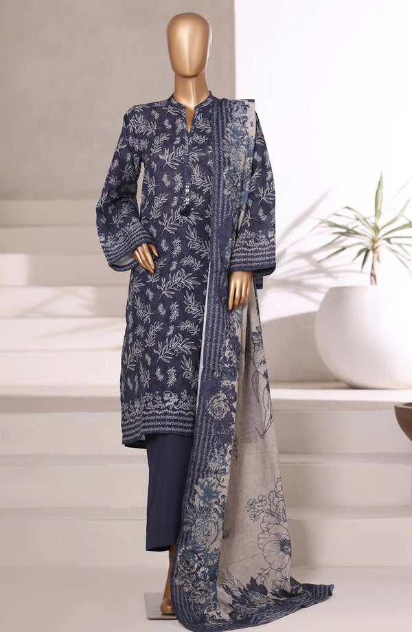 Printed Khaddar Stitched 3 Piece Suit – Design 04 (Blue) | SBD25KHD | Winter Collection 2025