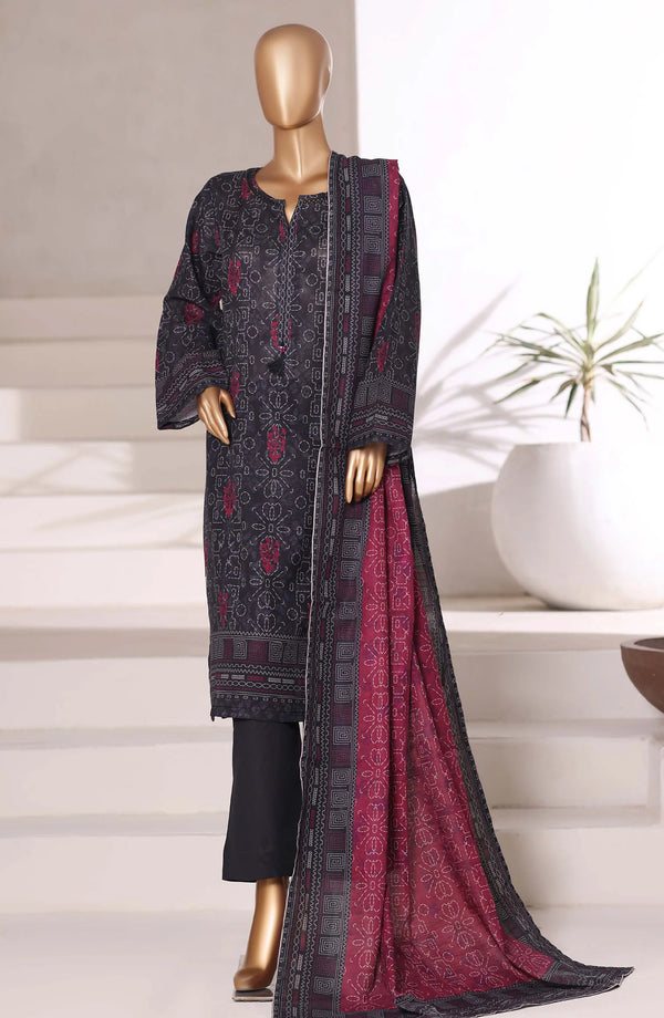 Printed Khaddar Stitched 3 Piece Suit – Design 03 (Black) | SBD25KHD | Winter Collection 2025