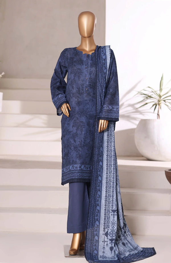 Printed Khaddar Stitched 3 Piece Suit – Design 02 (Blue) | SBD25KHD | Winter Collection 2025