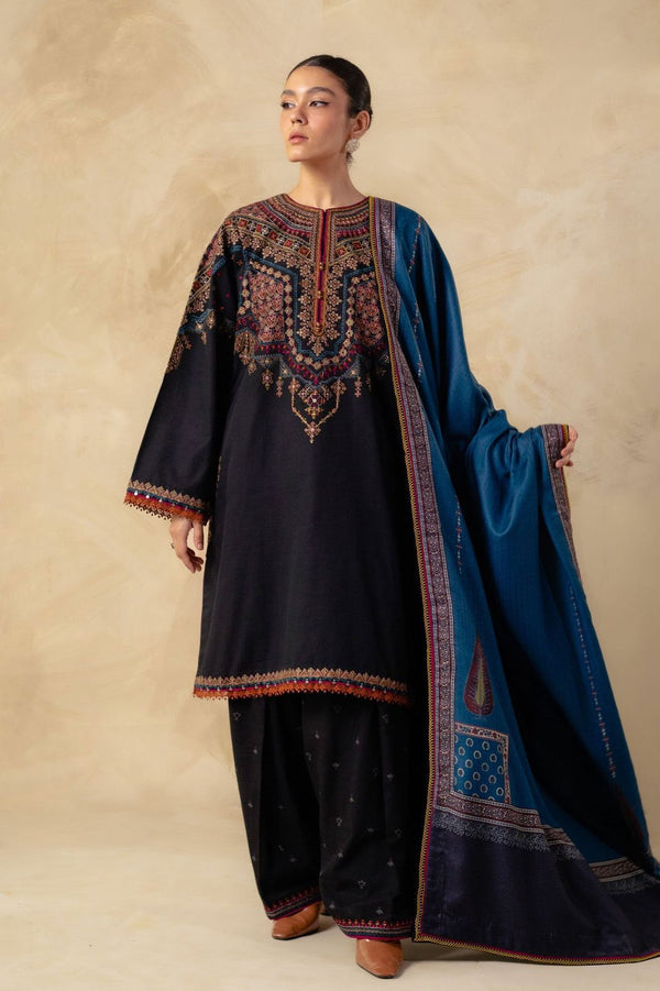 3PC Dhank Winter Suit with Thread Embroidery & Pashmina Shawl