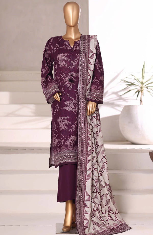 Printed Khaddar Stitched 3 Piece Suit – Design 01 (Purple) | SBD25KHD | Winter Collection 2025