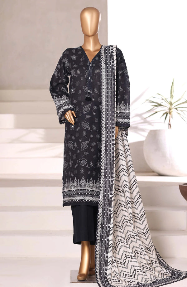 Printed Khaddar Stitched 3 Piece Suit – Design 09 (Black) | SBD25KHD | Winter Collection 2025
