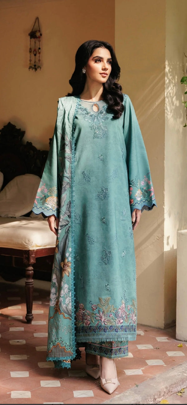 Winter Fabric Unstitched 3 Piece Suit - FL-2B - FL25WW - Green - Winter Whispers Collection