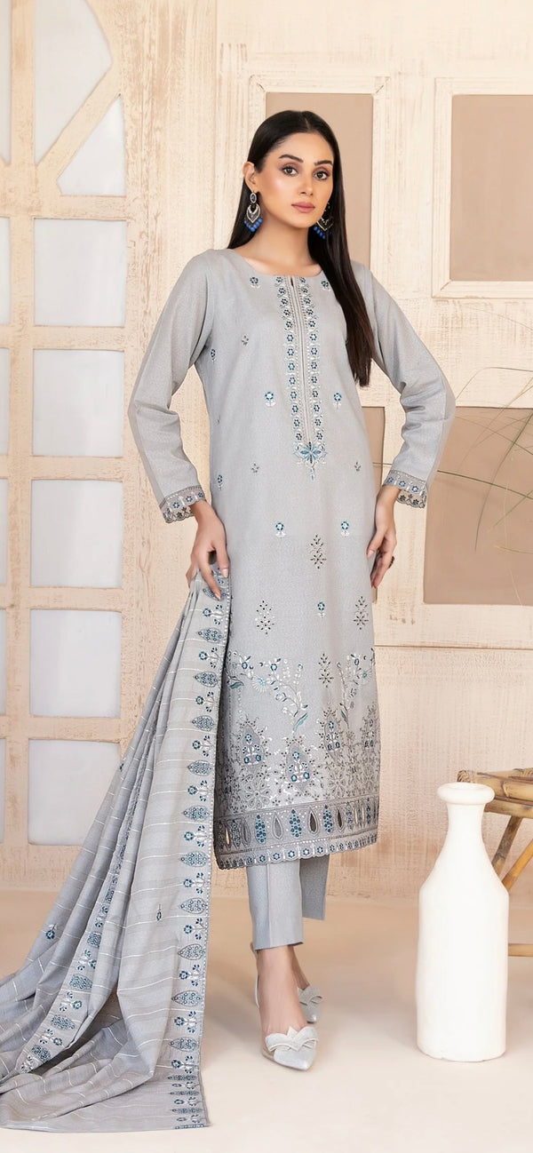 Embroidered Karandi Unstitched 3 Piece Suit - D-4473 - TF25TRF - Blue - Winter Collection