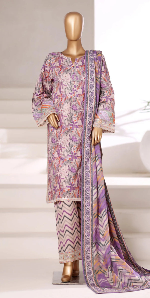 Embroidered Khaddar Stitched 3 Piece Suit - Design-01 - SBD252KA - Purple - Winter Collection