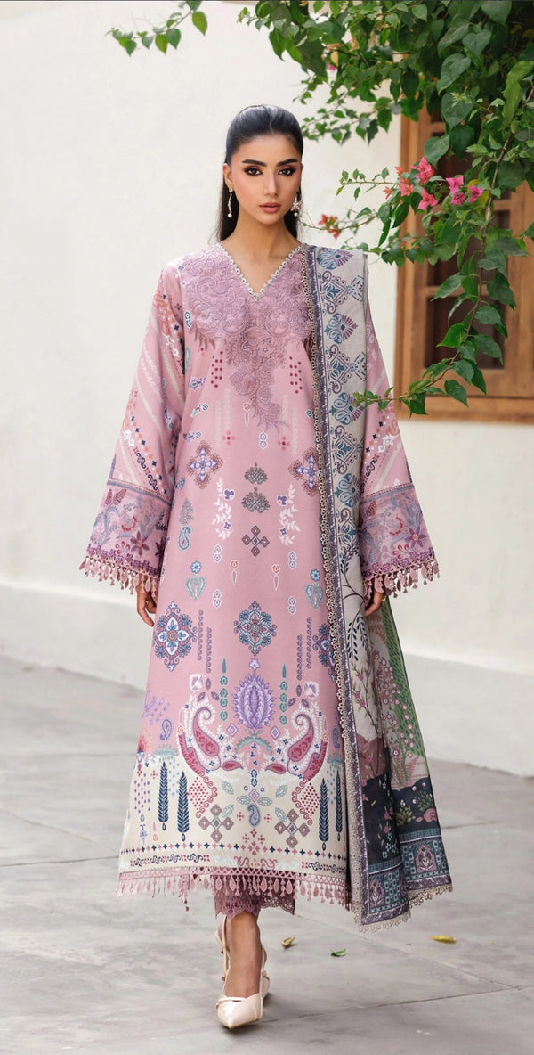 Embroidered Winter Fabric Unstitched 3 Piece Suit - FL-5A - FL25WW - Pink - Winter Whispers Collection