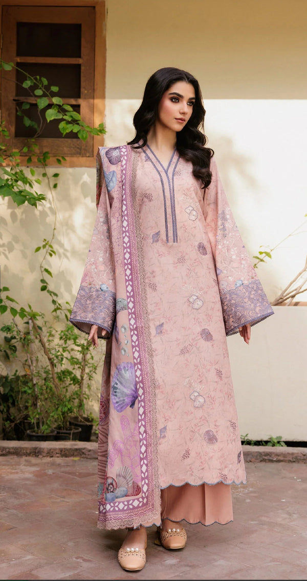 Embroidered Winter Fabric Unstitched 3 Piece Suit - FL-4A - FL25WW - Pink - Winter Whispers Collection