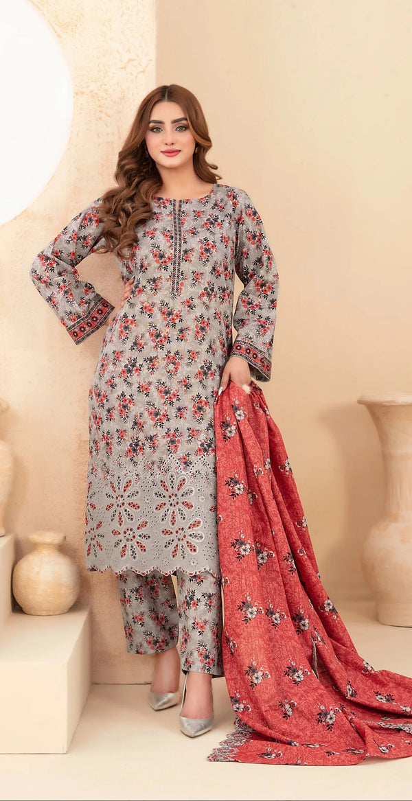 Embroidered Khaddar Unstitched 3 Piece Suit - D-5099 - TF25MESH - Grey - Winter Collection