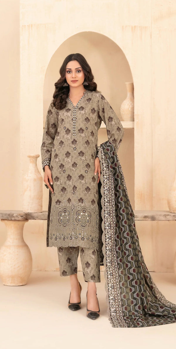 Embroidered Khaddar Unstitched 3 Piece Suit - D-5092 - TF25MESH - Brown - Winter Collection
