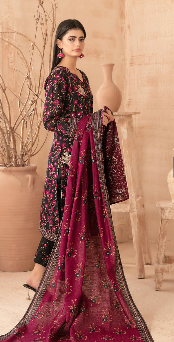 Embroidered Khaddar Unstitched 3 Piece Suit - D-5294 - TF25AKA - Pink - Winter Collection