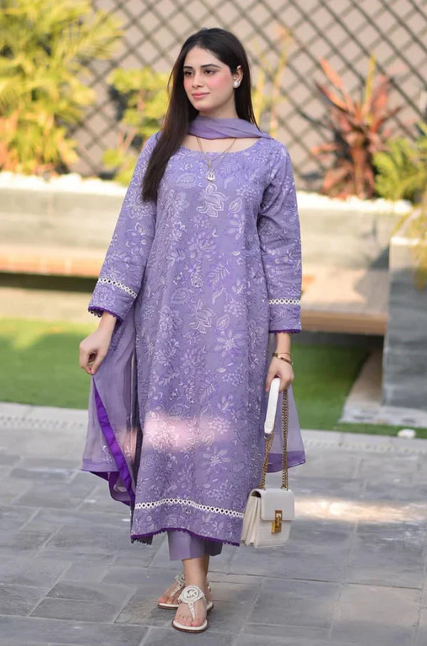 3pc BAREEZE UNSTITCHED IN DHANAK FABRIC