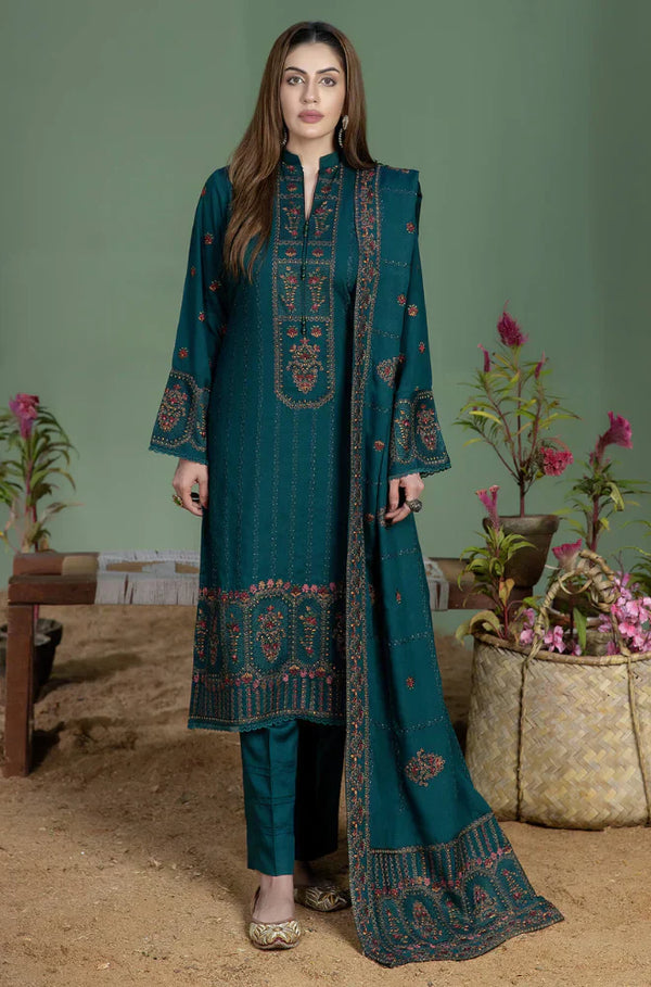 3PC DHANAK UNSTITCHED WITH EMBROIDERED SHAWL